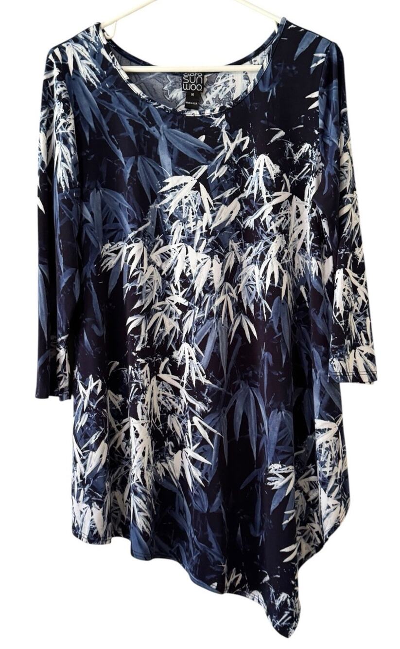 Clara Sun Woo Asymmetrical Stretch Blouse Women Size Medium Floral Flowing City